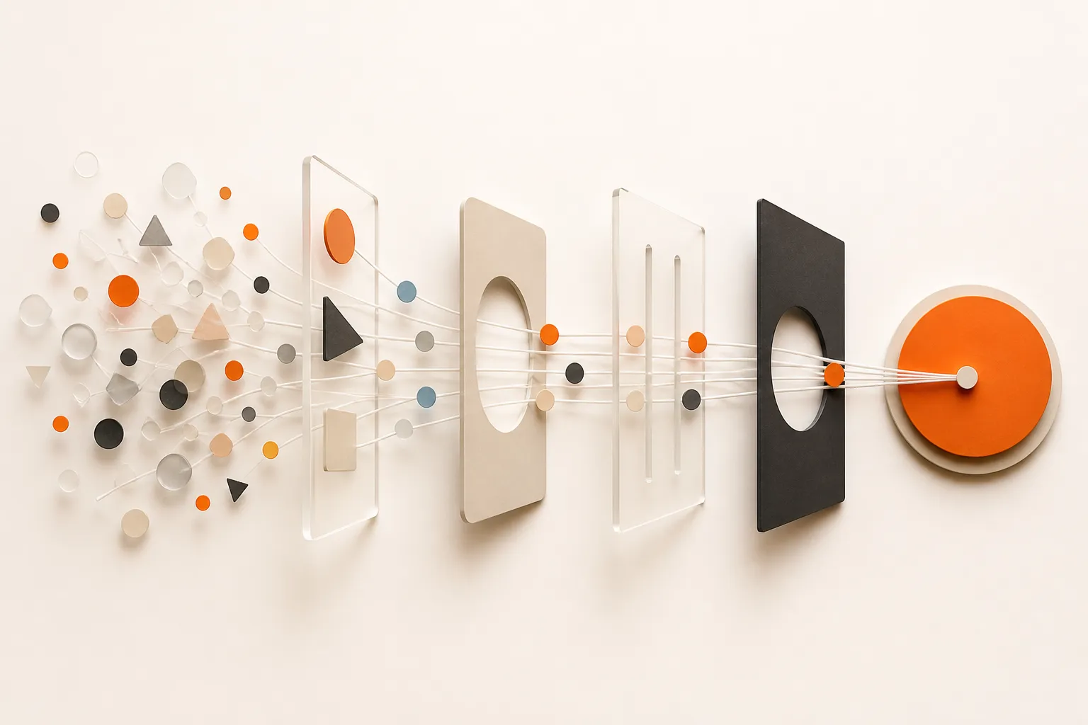 Media signals passing through four stages and becoming a focused business outcome.